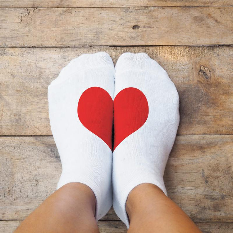 An image of white socks we a red heart formed by two feet together-Socks:From the brands we love! - Gizmo Gifts