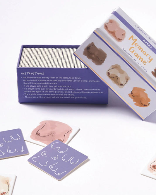 Memory game with cards and box on a white background