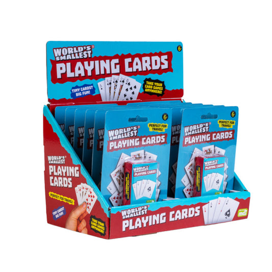 Display of 'World's Smallest Playing Cards' packaging on a white background