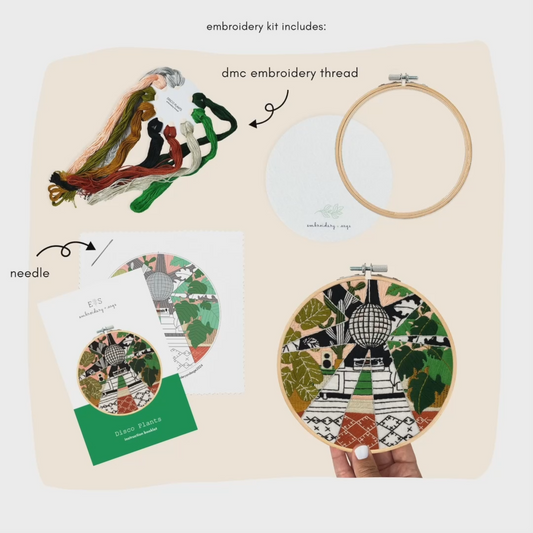 Elements included in this Embroidery & Sage DIY craft kit