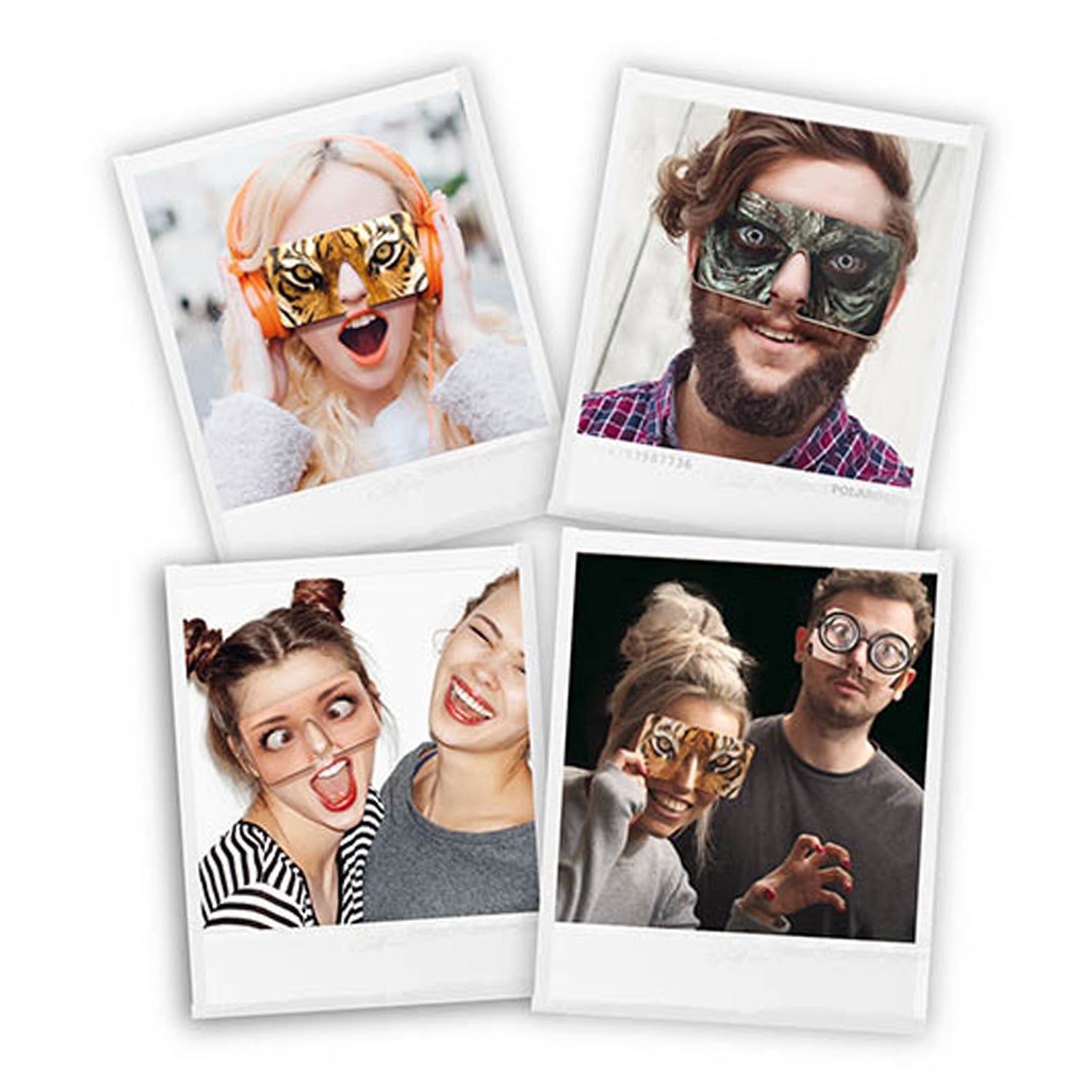 For examples of the Face drinks coasters, seen as polaroid snapshots.