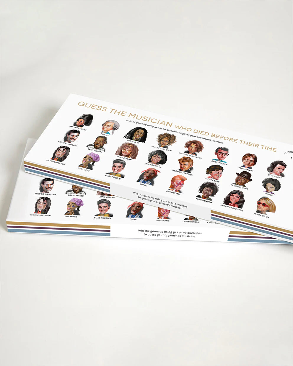 Sheet with portraits of musicians and text on a white background