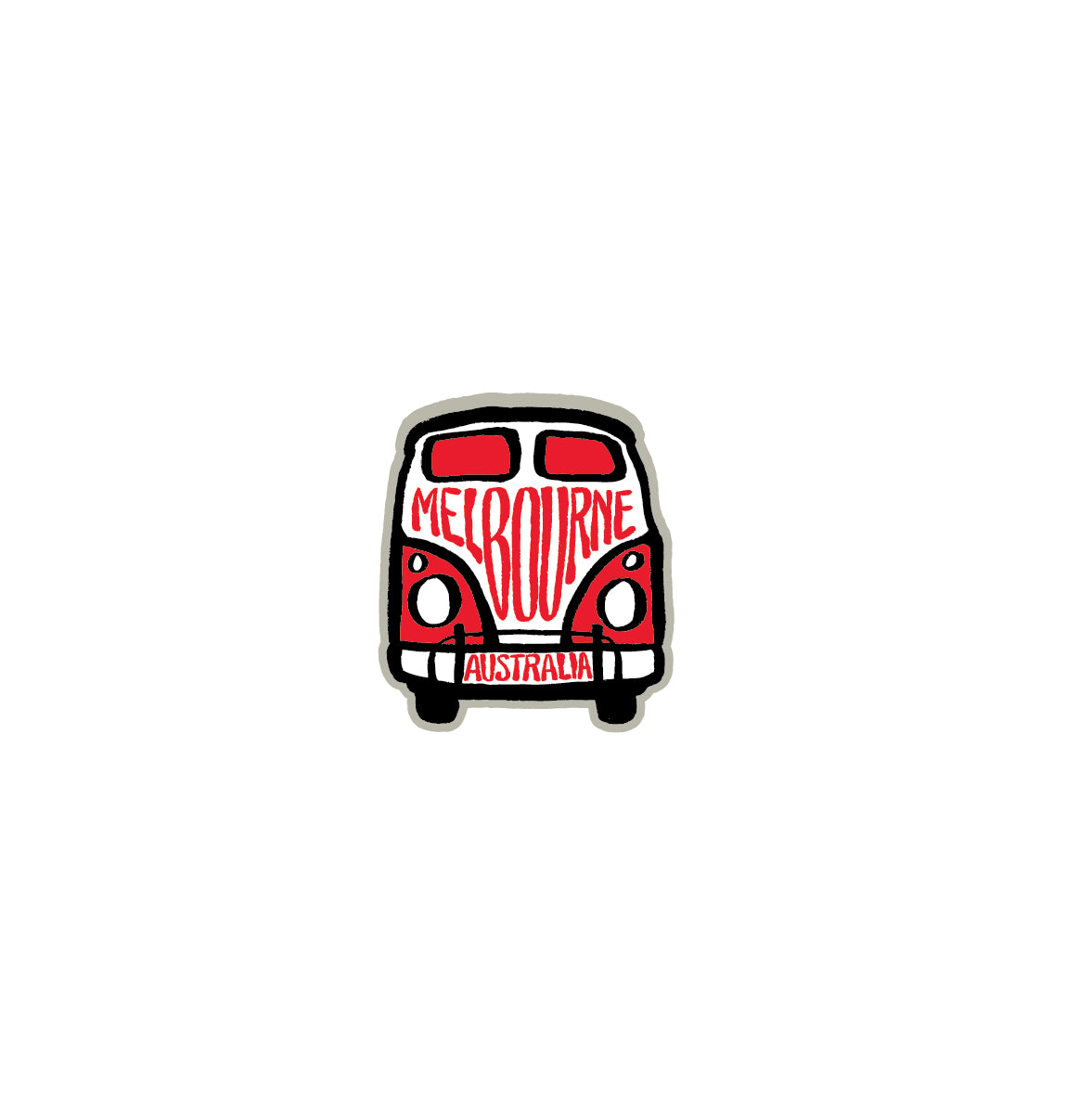 Red and black van with 'Melbourne Australia' text on a white background