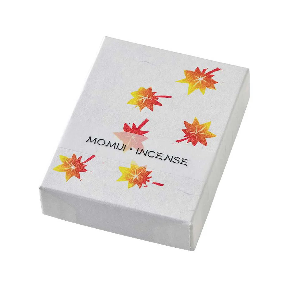 Momiji incense box with colorful leaf designs on a white background