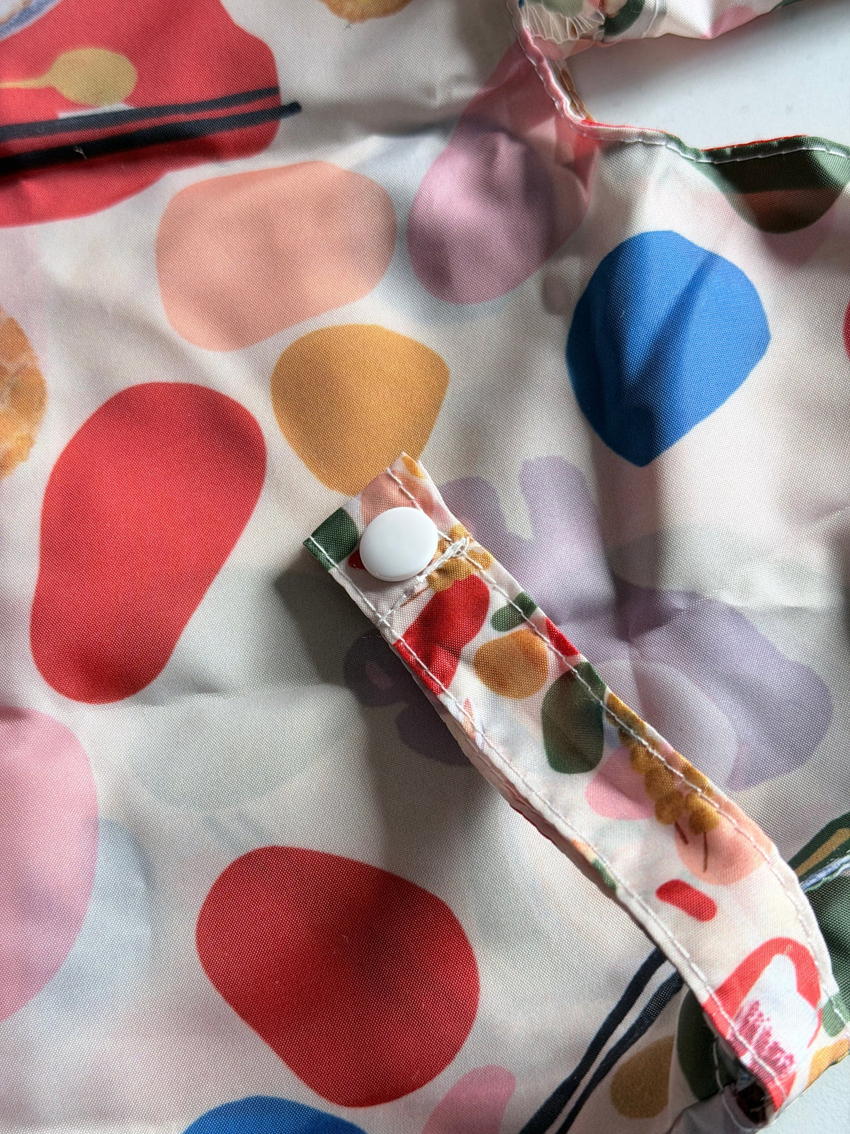 A close up detail of a strap from the spotty reusable shopping bag