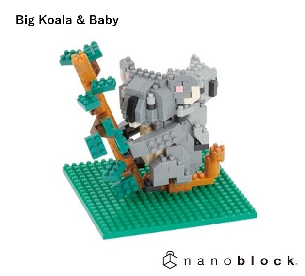 NANOBLOCK- Big koala and baby model completed on a white background.
