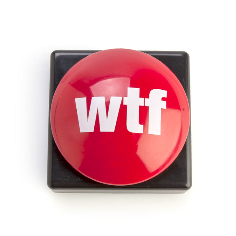 Red button with 'wtf' text on a white background