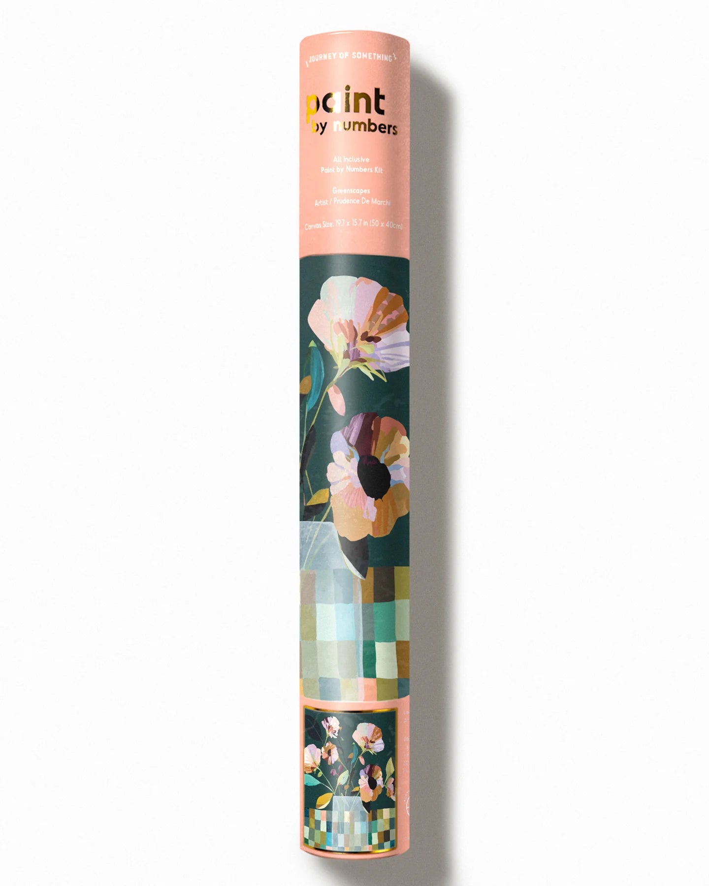 Packaging roll for with floral design and 'Paint by Numbers' branding on a white background