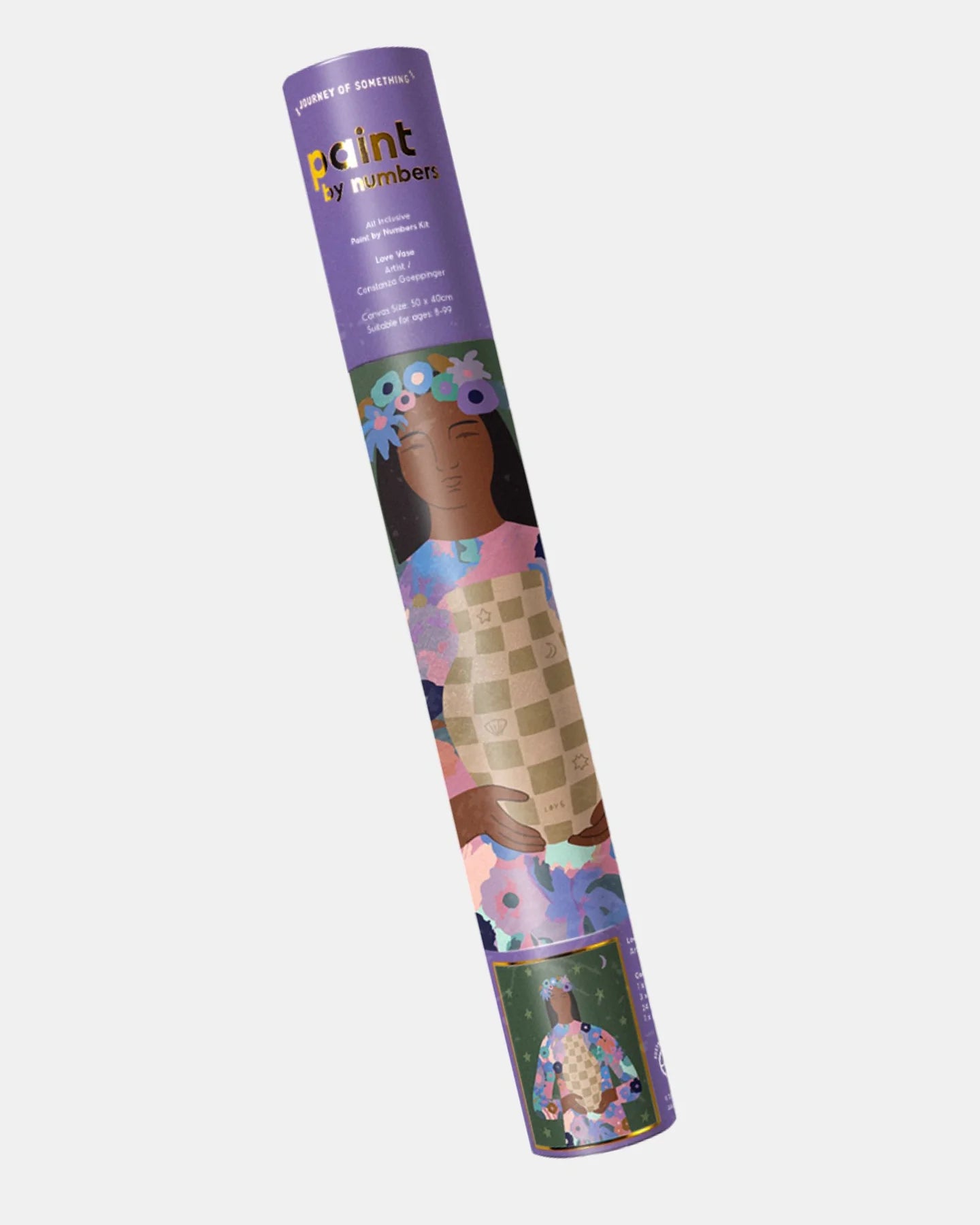 Paint by numbers kit packaging with a colorful design on a white background