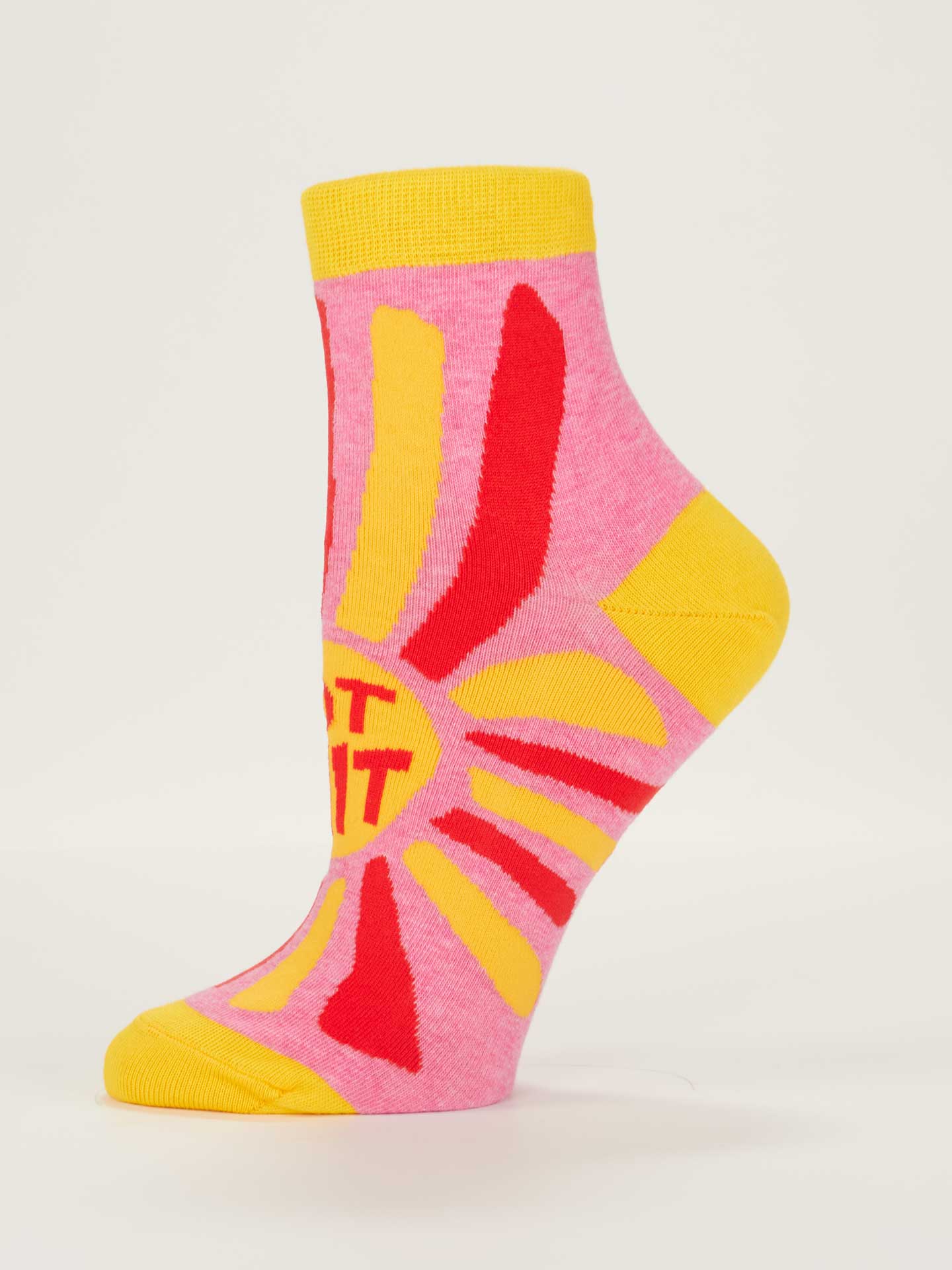 Colorful sock with a sunflower design on a white background