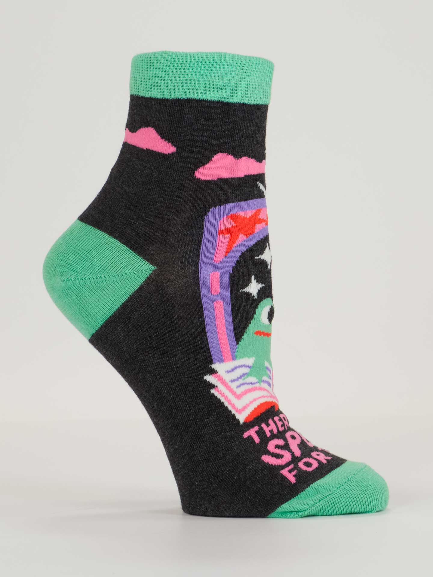 Sock with space-themed design on a light gray background