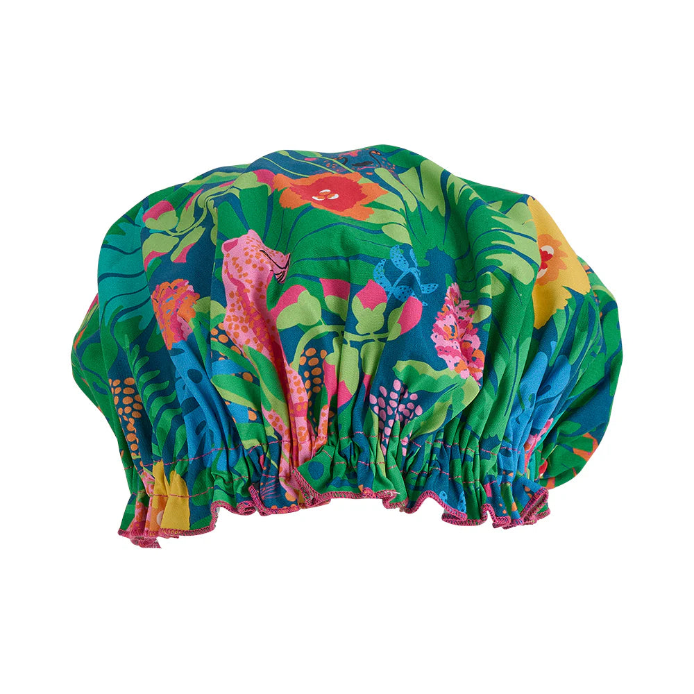 Annabel Trends Shower cap, made of cotton and featuring a cheetah design.