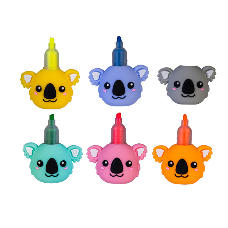 6 opened Koala Highlighters on a white background.