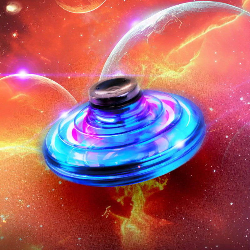 Blue spinner toy with a space-themed background featuring planets and stars.
