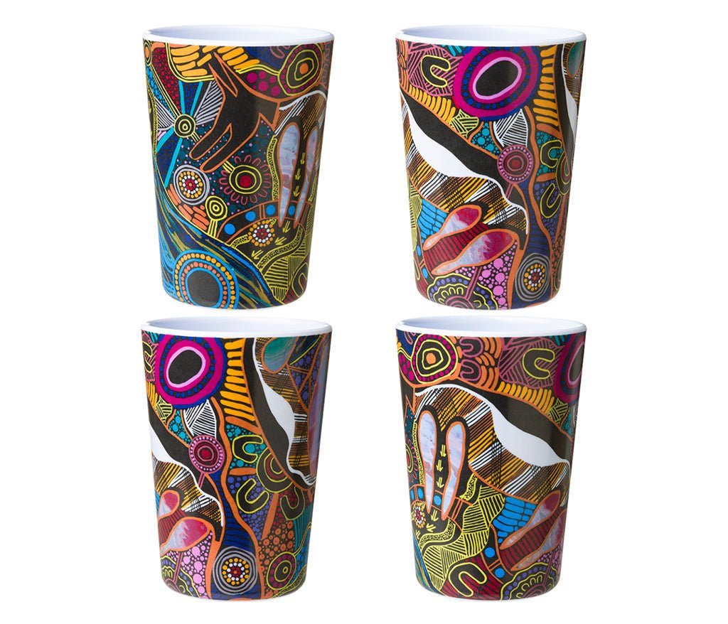 Aboriginal art melamine tumblers(Set of 4) by Justin Butler - Gizmo Gifts