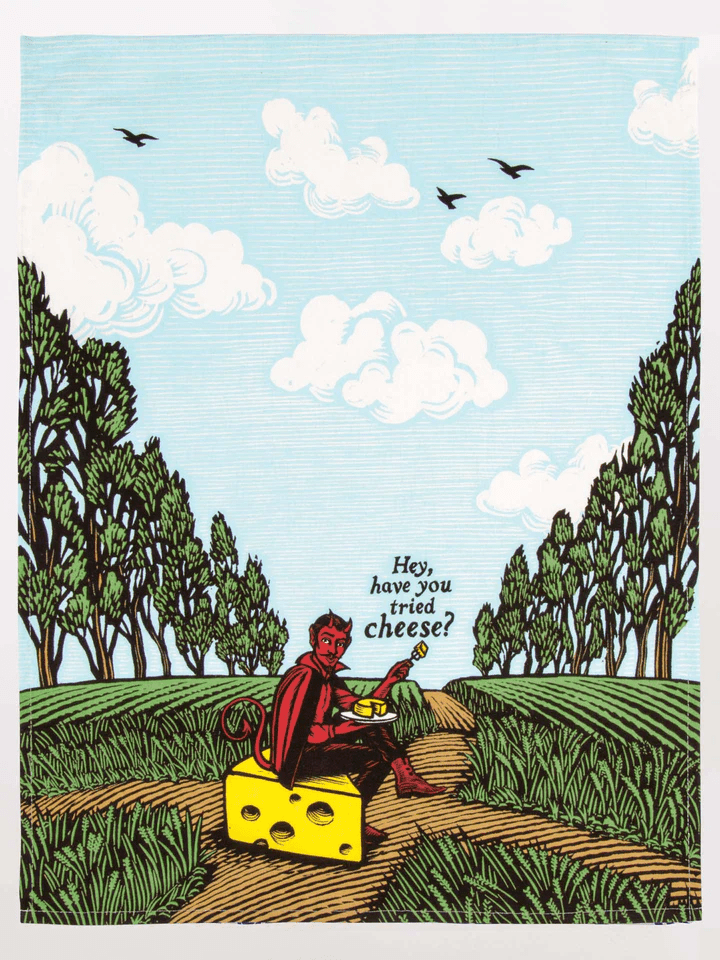 BLUEQ Teatowel - Hey,have you tried cheese? - Gizmo Gifts