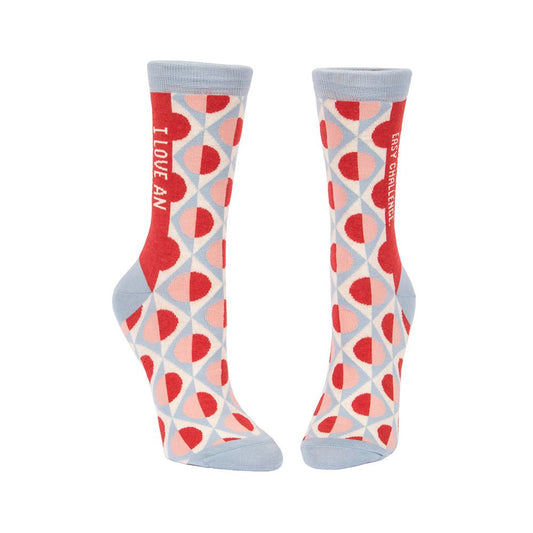 BLUEQ women's crew socks - I love an easy challenge - Gizmo Gifts
