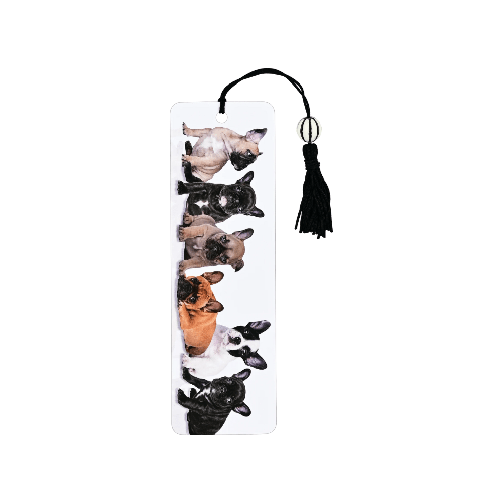 Bookmark - French bulldogs,pups with beaded tassel - Gizmo Gifts