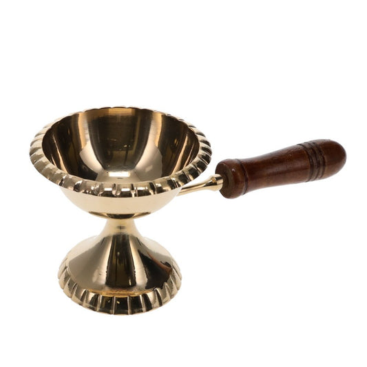 Brass open charcoal burner with handle 8cm x 8x17cm - Gizmo Gifts