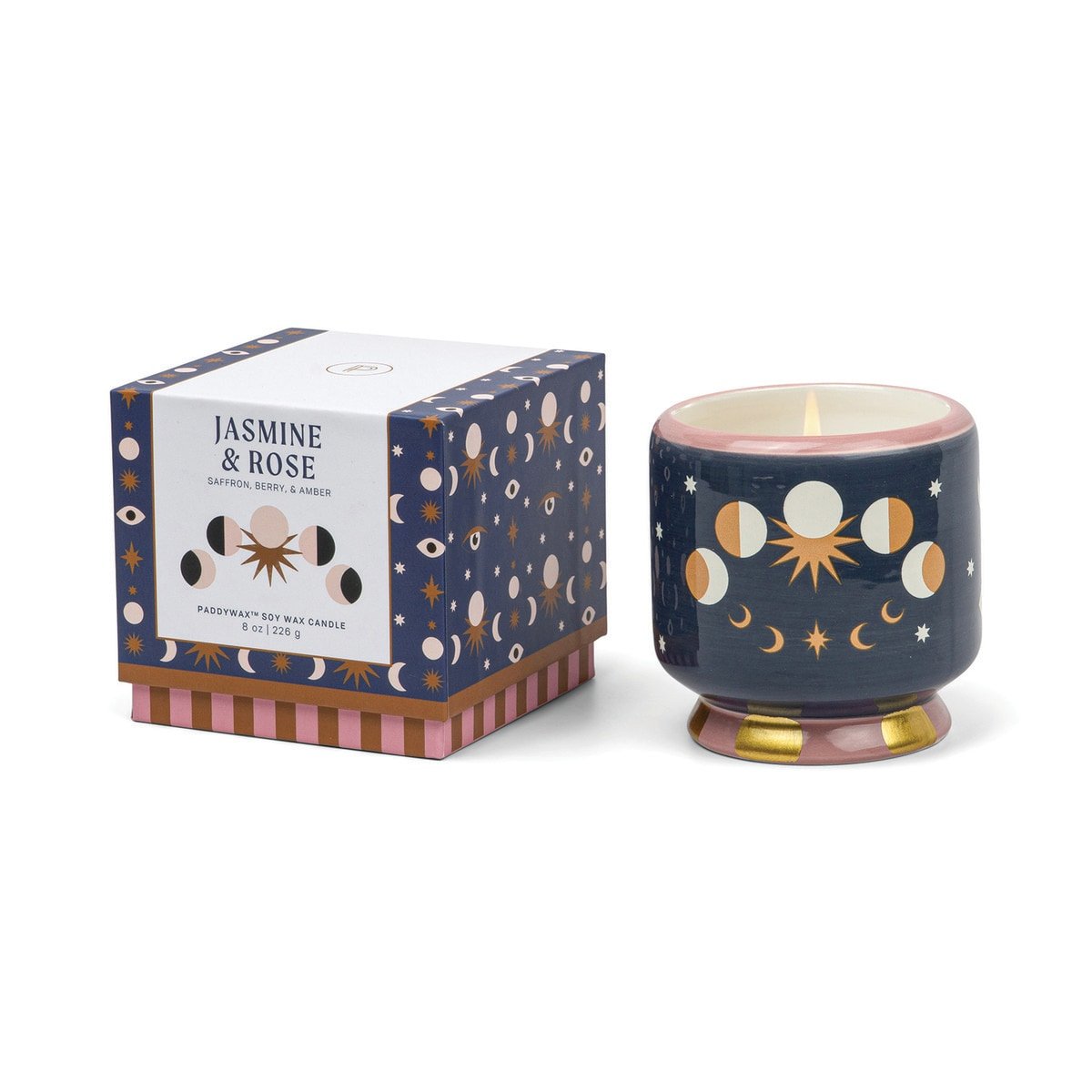 Candle - Adopo Handpainted Moon - Phases Jasmine & Rose 8oz - Gizmo Gifts