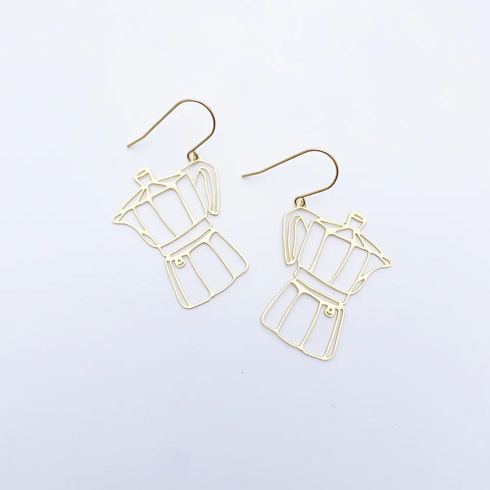 Denz Midi Moka Coffee pot in gold earrings - Gizmo Gifts