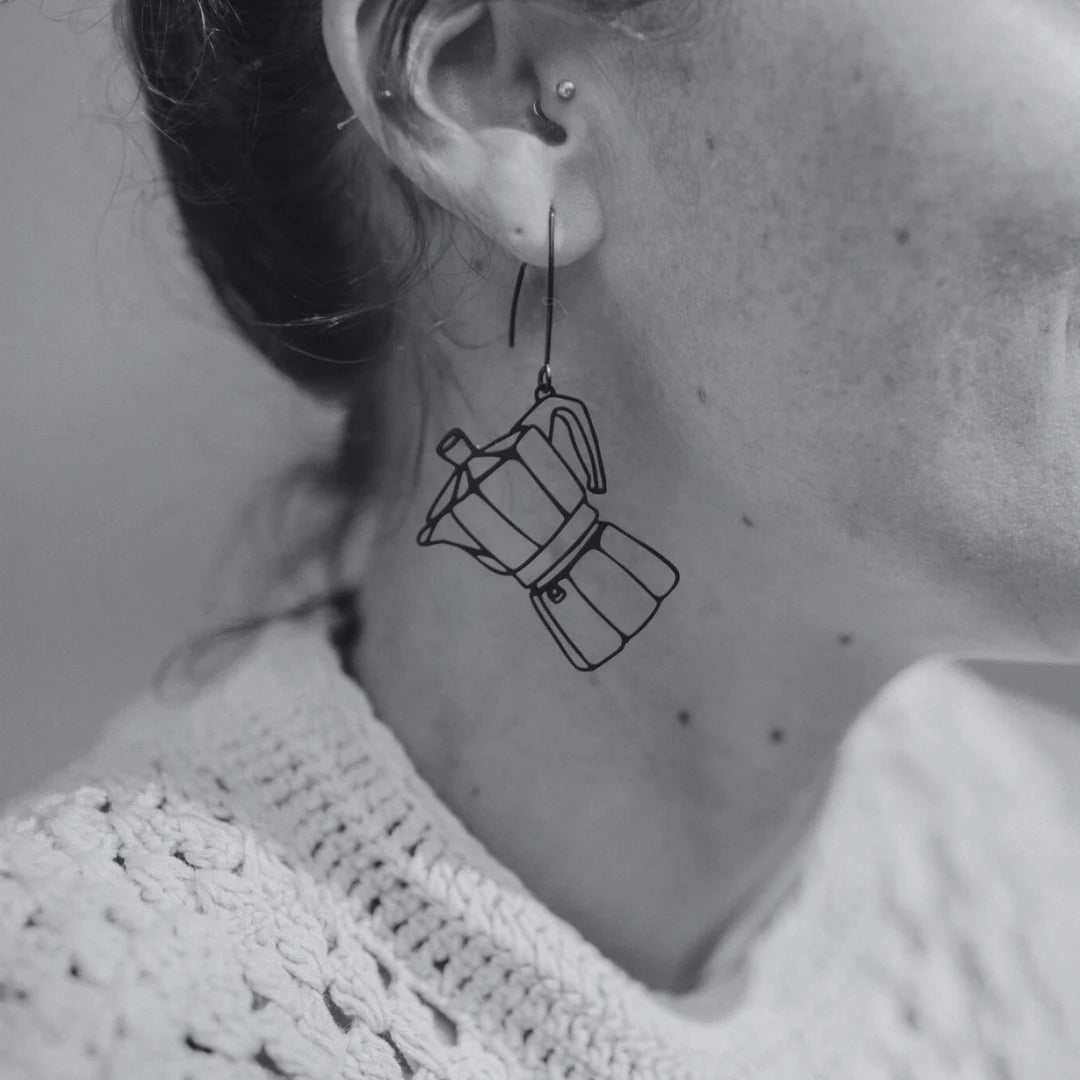 Denz Midi Moka Coffee pot in gold earrings - Gizmo Gifts