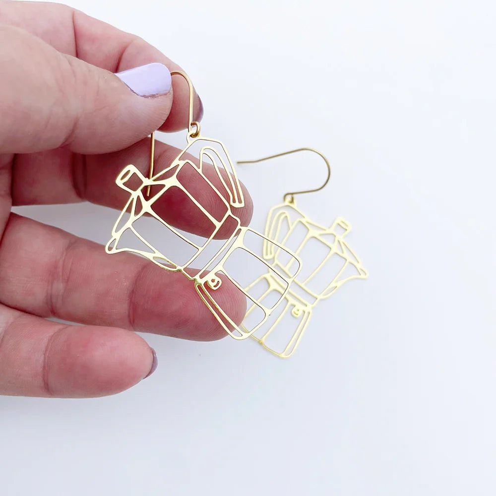 Denz Midi Moka Coffee pot in gold earrings - Gizmo Gifts