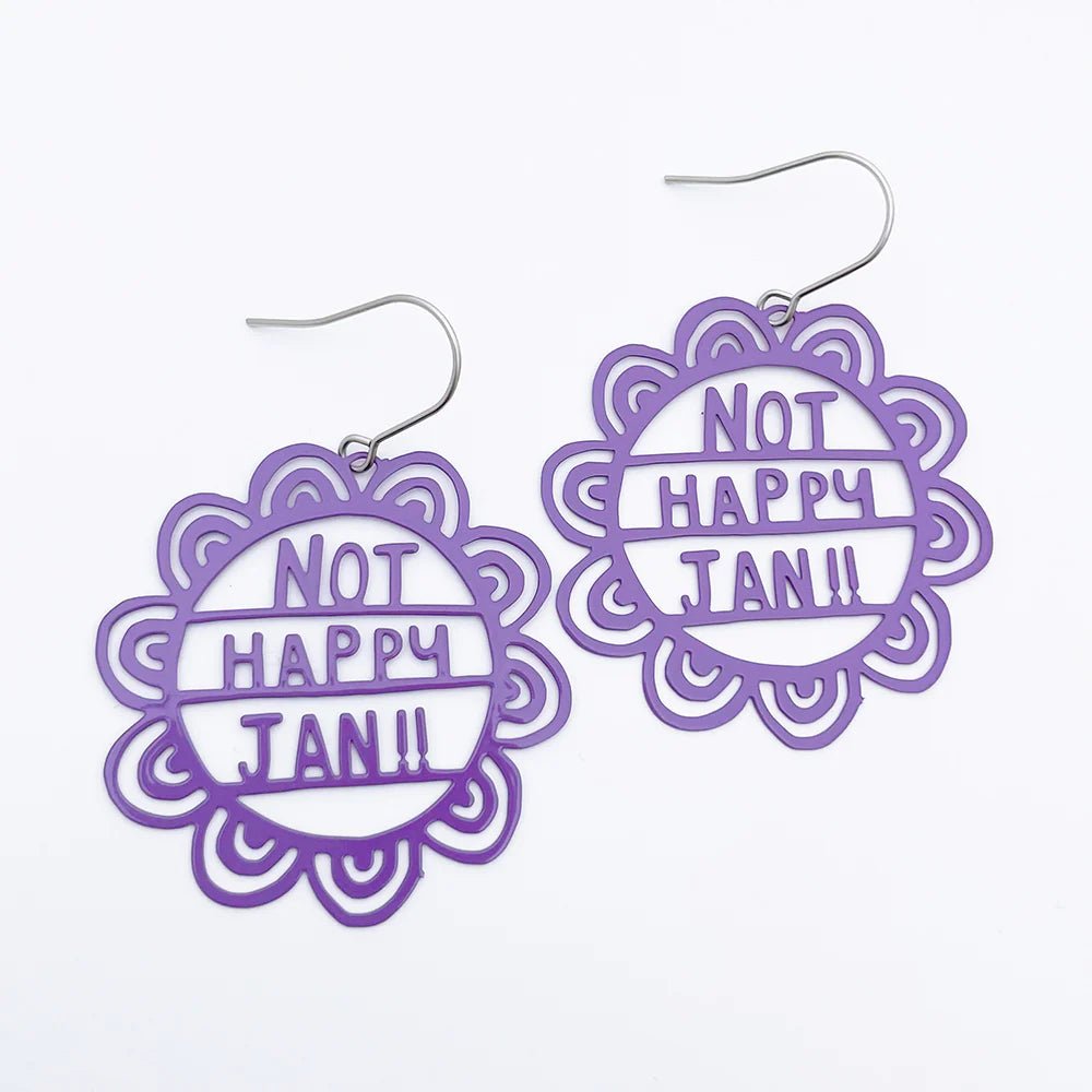 Denz Not Happy Jan (purple) earrings - Gizmo Gifts