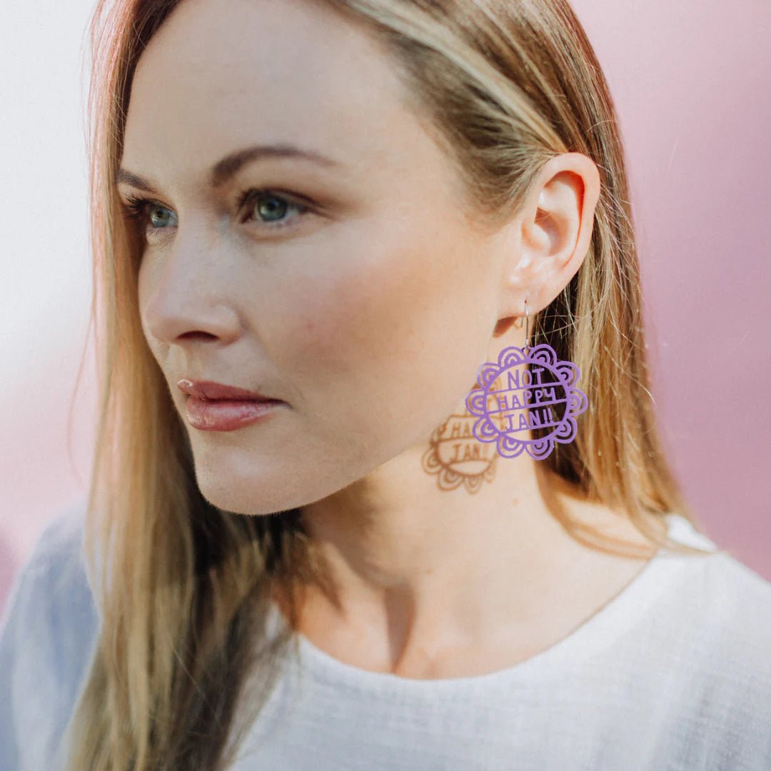 Denz Not Happy Jan (purple) earrings - Gizmo Gifts