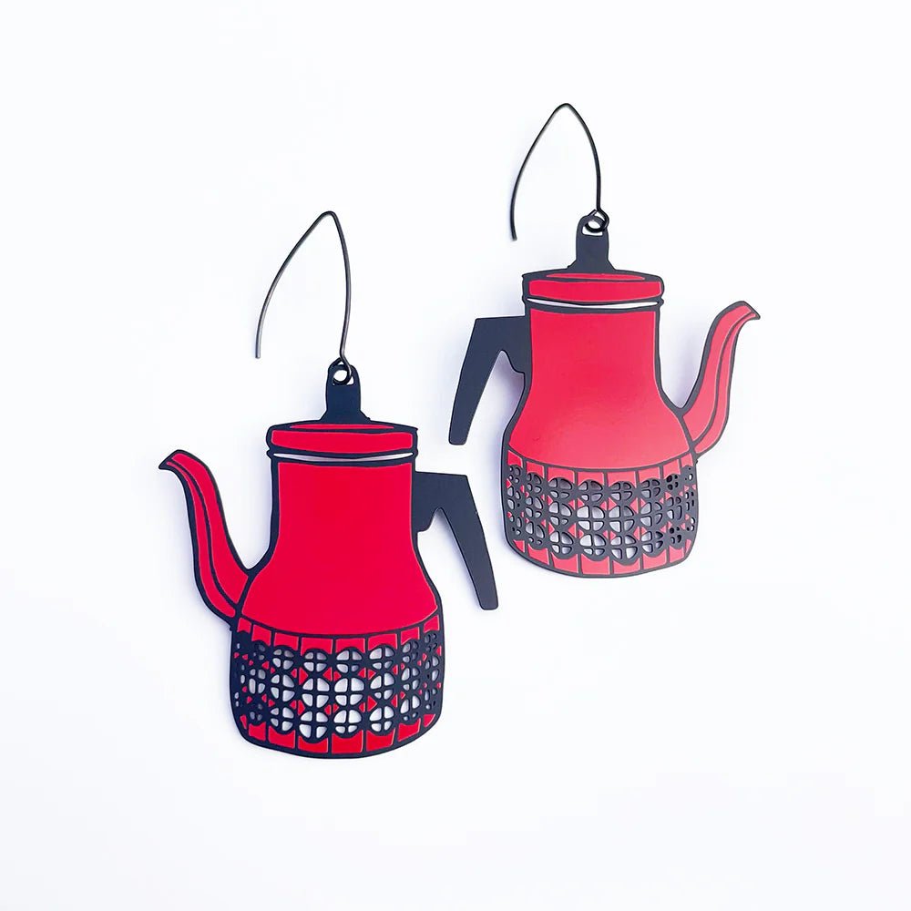 Denz Scandi Coffee pot in red earrings - Gizmo Gifts