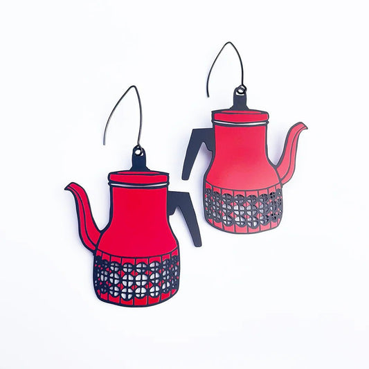 Denz Scandi Coffee pot in red earrings - Gizmo Gifts
