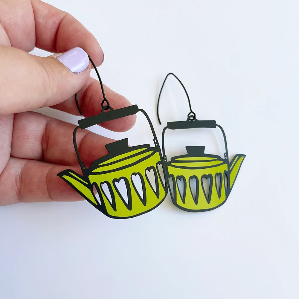 Denz Scandi Teapot in chartreuse earrings - Gizmo Gifts