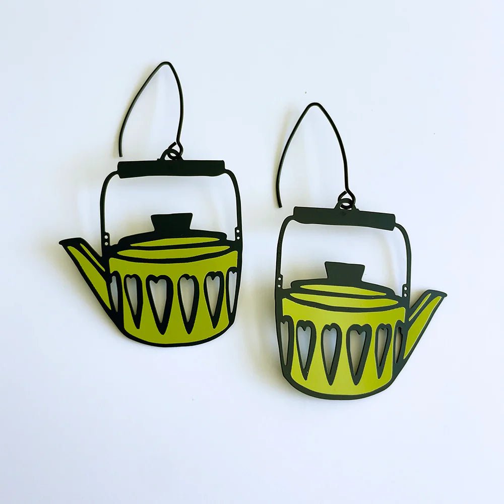 Denz Scandi Teapot in chartreuse earrings - Gizmo Gifts