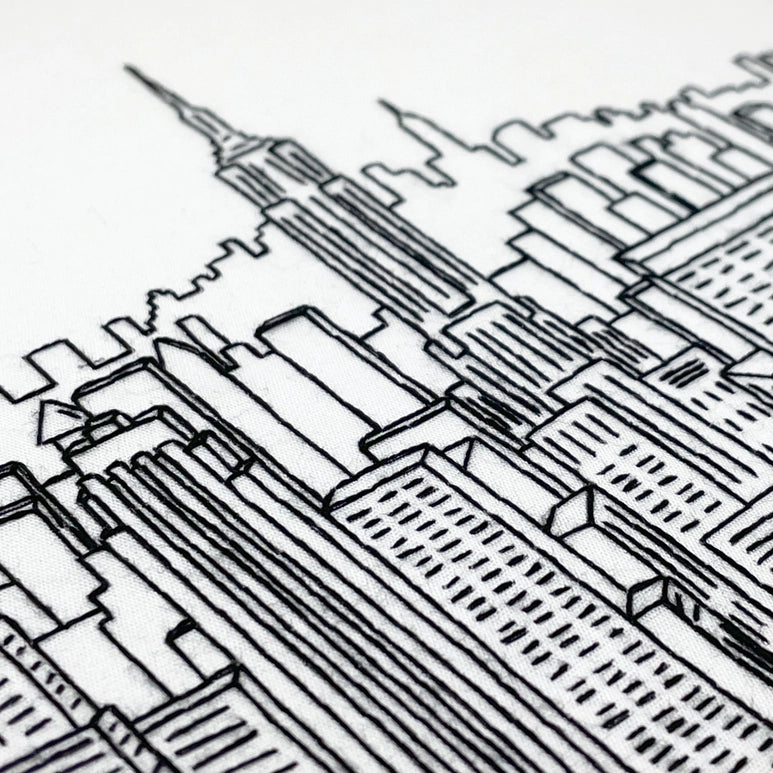 New York City completed embroidery detail closeup.