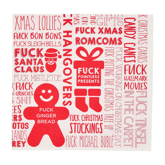 Red and white F Word graphic with Christmas-themed profanity on a white background