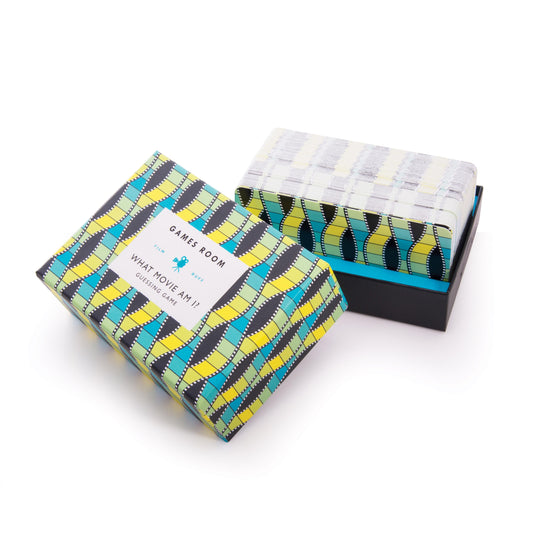 Two patterned boxes with a visible label on a white background