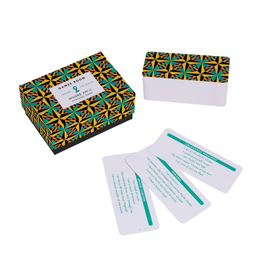 GAMES ROOM - Where am I? guessing game with three cards in the foreground - Gizmo Gifts