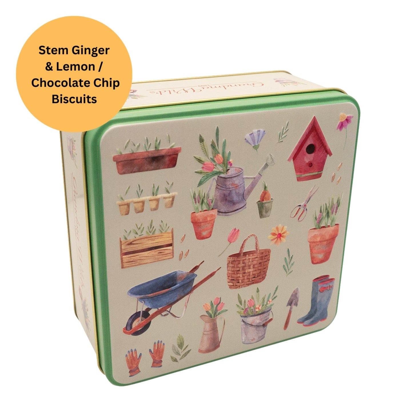 Grandma Wild's Embossed pottering garden biscuit tin 160g - Gizmo Gifts