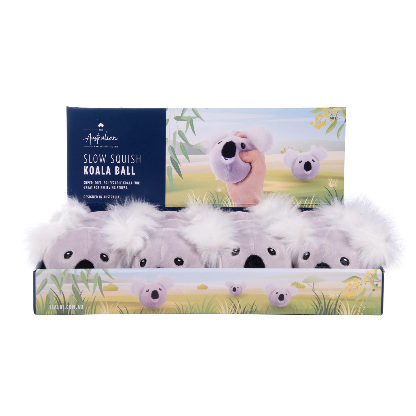 Box of slow squish koala balls with a promotional image on a white background