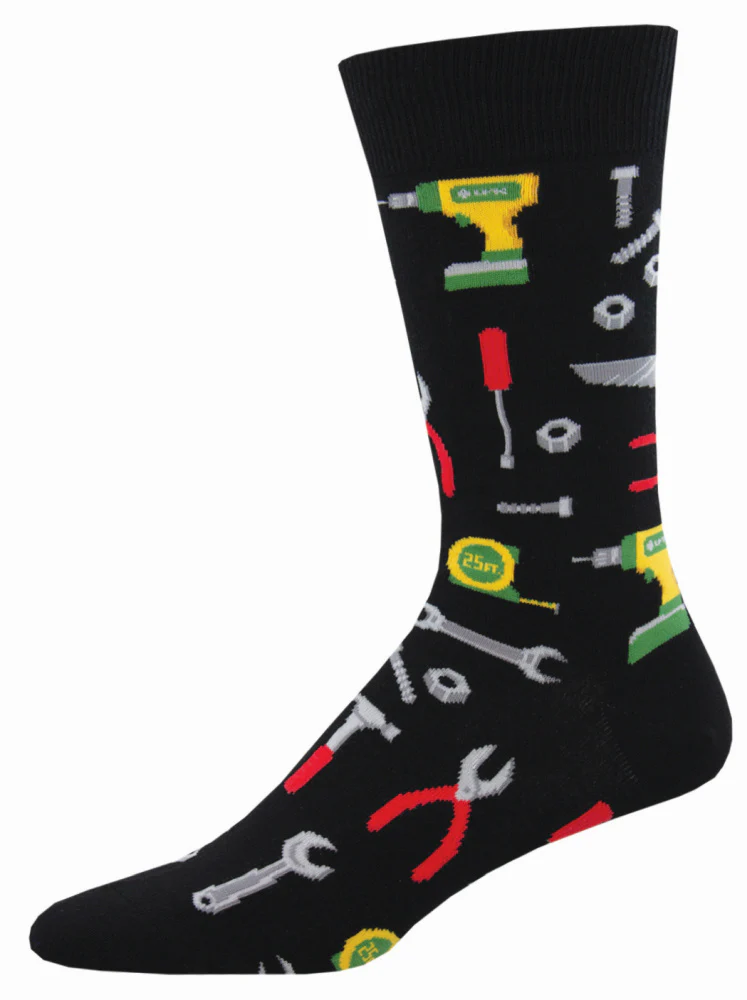 Black sock with tool pattern on a white background