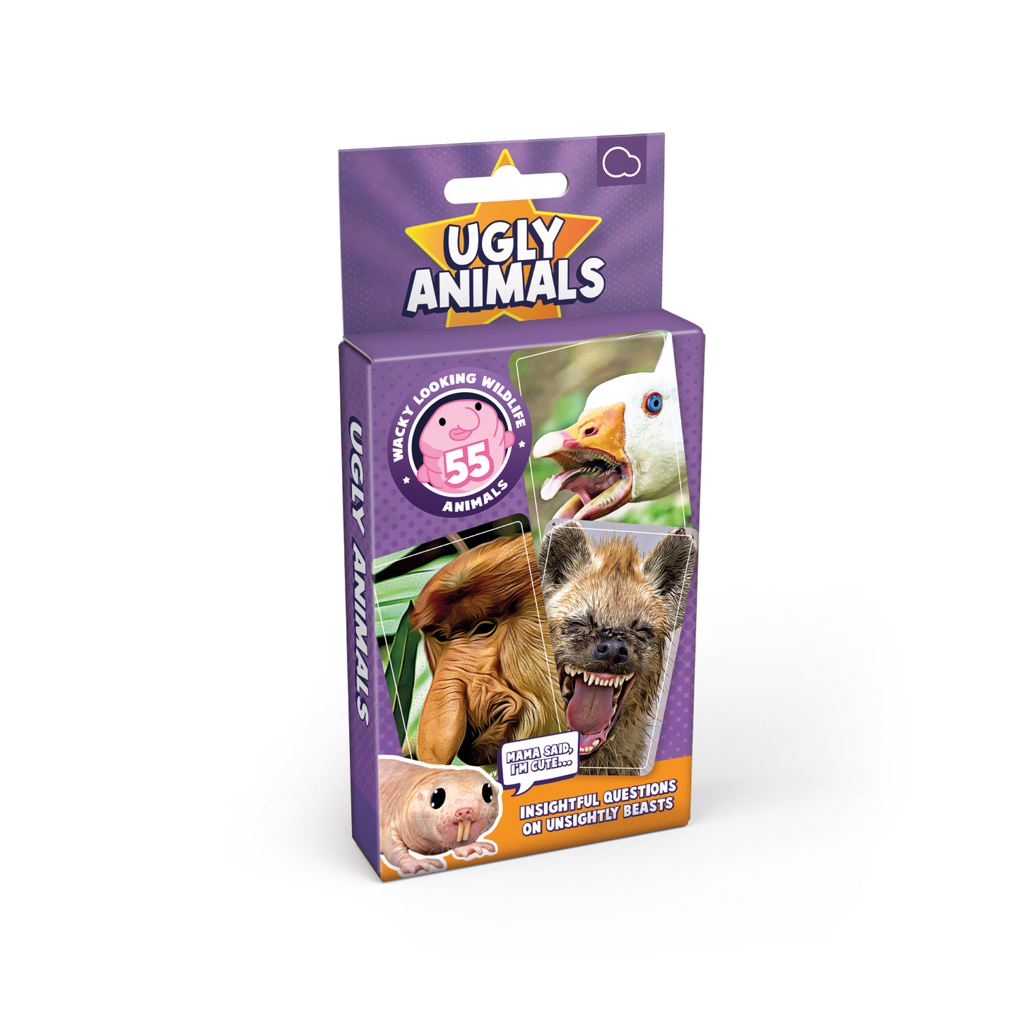 Ugly Animals packaging with images of animals on a purple background