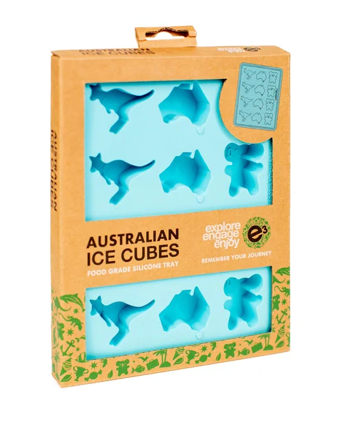 Silicone ice cube tray with Australian animal shapes in packaging