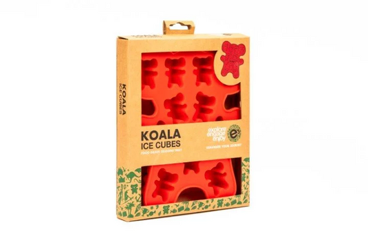 Koala ice cube tray packaging with red silicone cubes on a white background