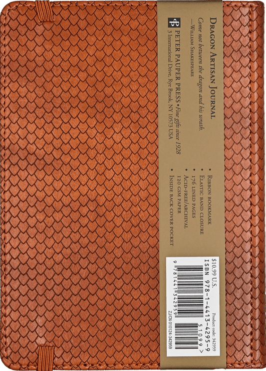 The back view of a tan Journal - Artisan Dragon  design(5"x7") - Gizmo Gifts