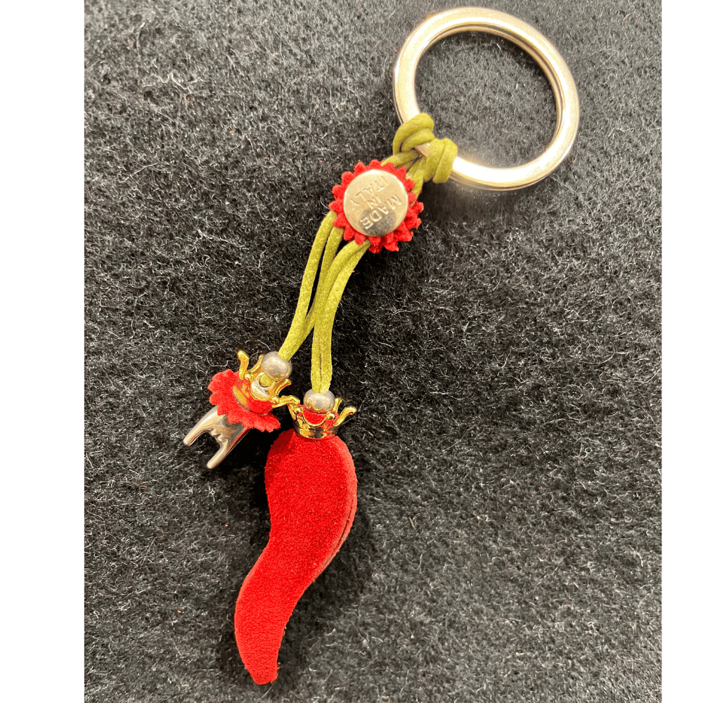 Keyring - Leather horn/chilli and good luck charm - Gizmo Gifts