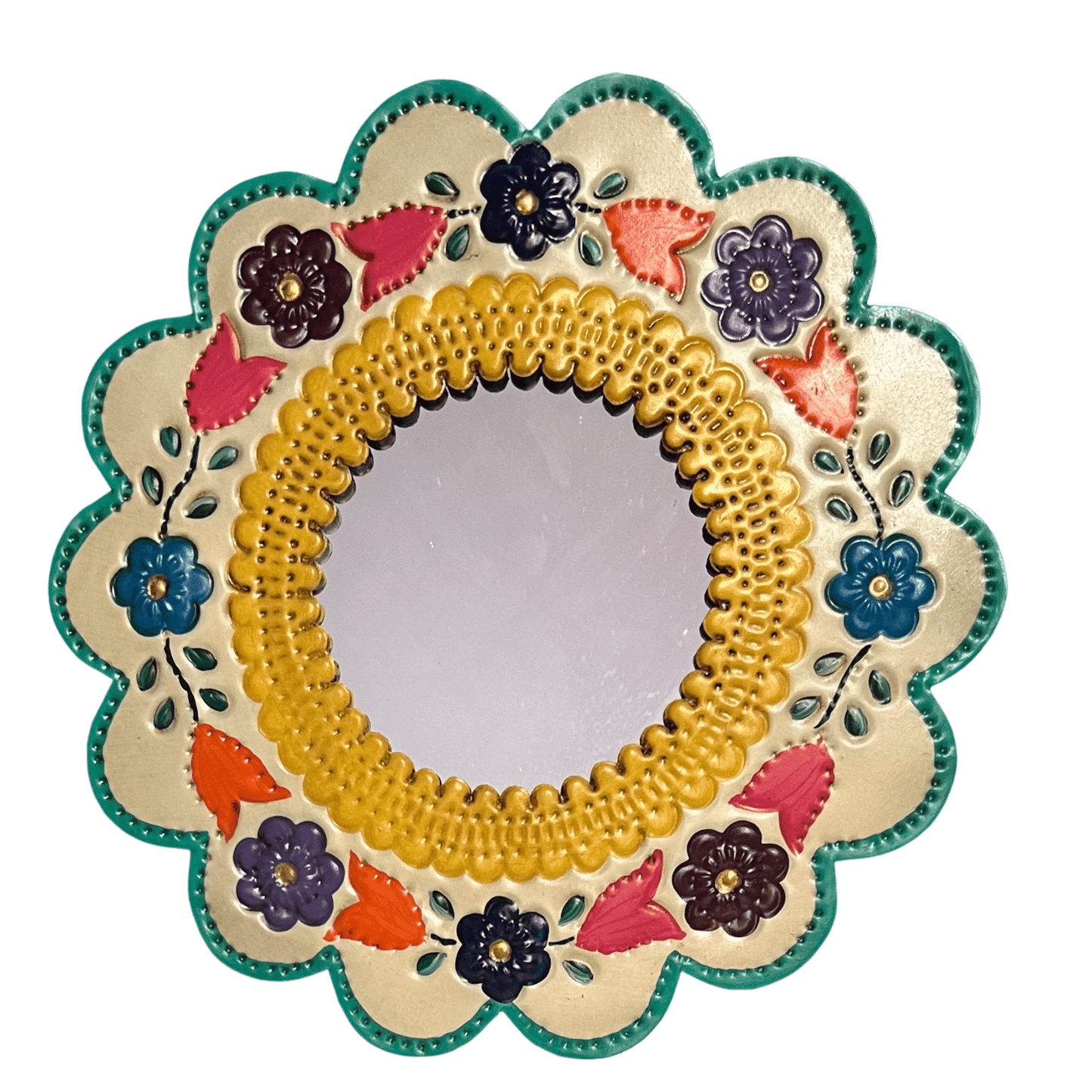 Mexican circular flower mirror with multicolour detail 20cm - Gizmo Gifts
