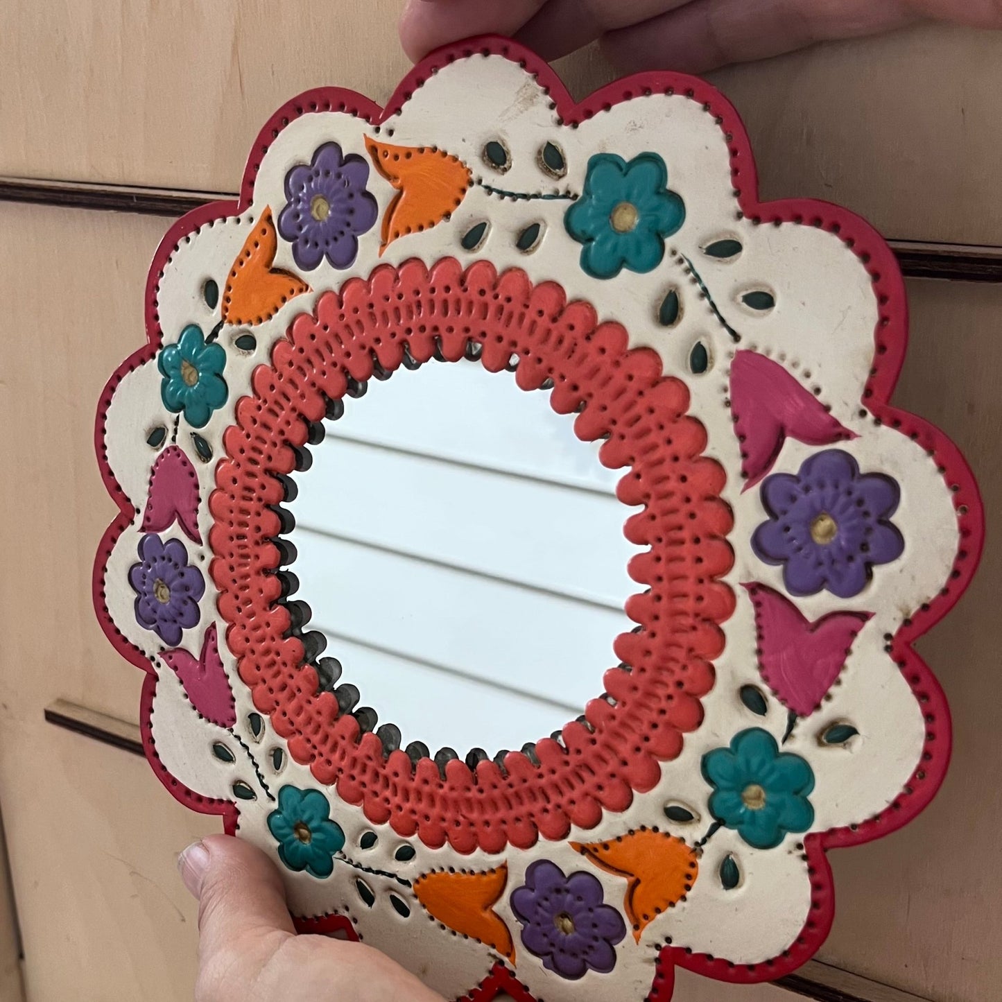 Mexican circular flower mirror with multicolour detail 20cm - Gizmo Gifts