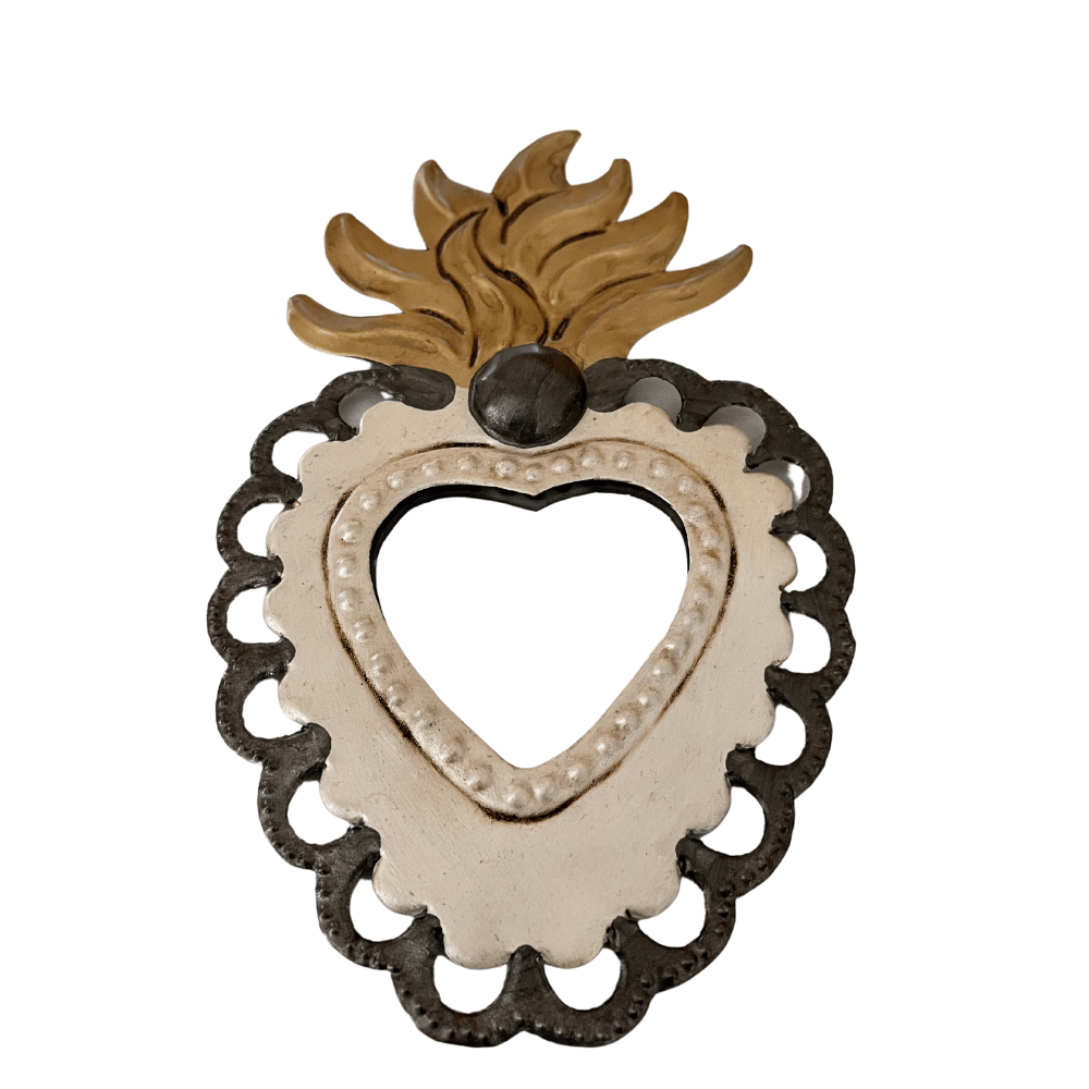 Mexican mini mirror - Beige tin heart (24x14cm) - Gizmo Gifts