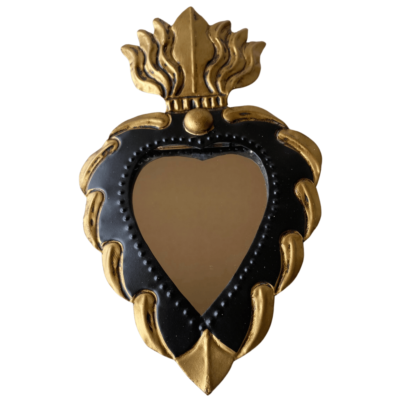 Mexican mini mirror - NavyBlack and gold tin heart (24x13cm) - Gizmo Gifts