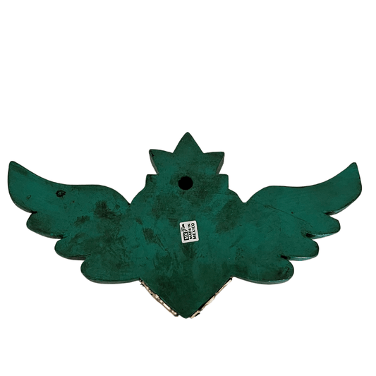 Mexican mini wooden winged heart green (10x21cm) - Gizmo Gifts